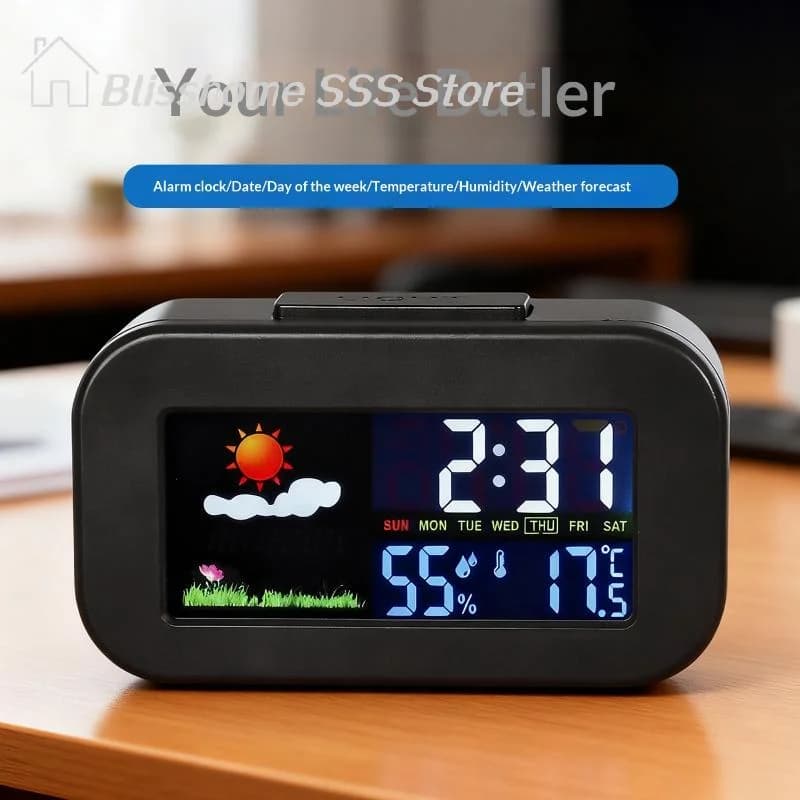 【S】Durable High Weather Station Clock Color Display Temp Humidity Monitor Backlit Designed Kids Teens Top-Quality