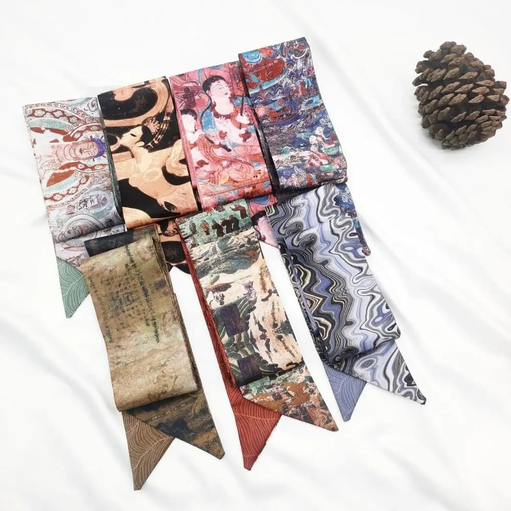 New Floral Headband Ribbon Oil Painting Hair Ribbon Scarf Chinese Style Neck Tie
