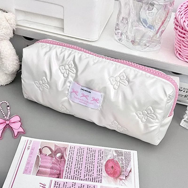 1 astuccio creativo rosa con fiocco, borsa porta matite di grande capacità, organizer multifunzionale per cancelleria