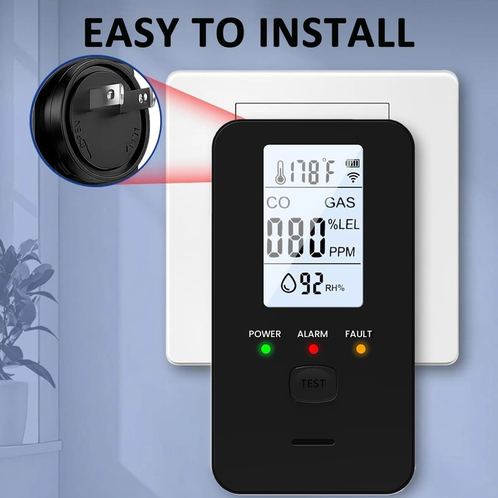 Rilevatore di Gas Metano RV con Display a Colori, Rilevatore 4-in-1 di Gas e Monossido di Carbonio con LED per Casa, Cucina, Appartamento, Hotel