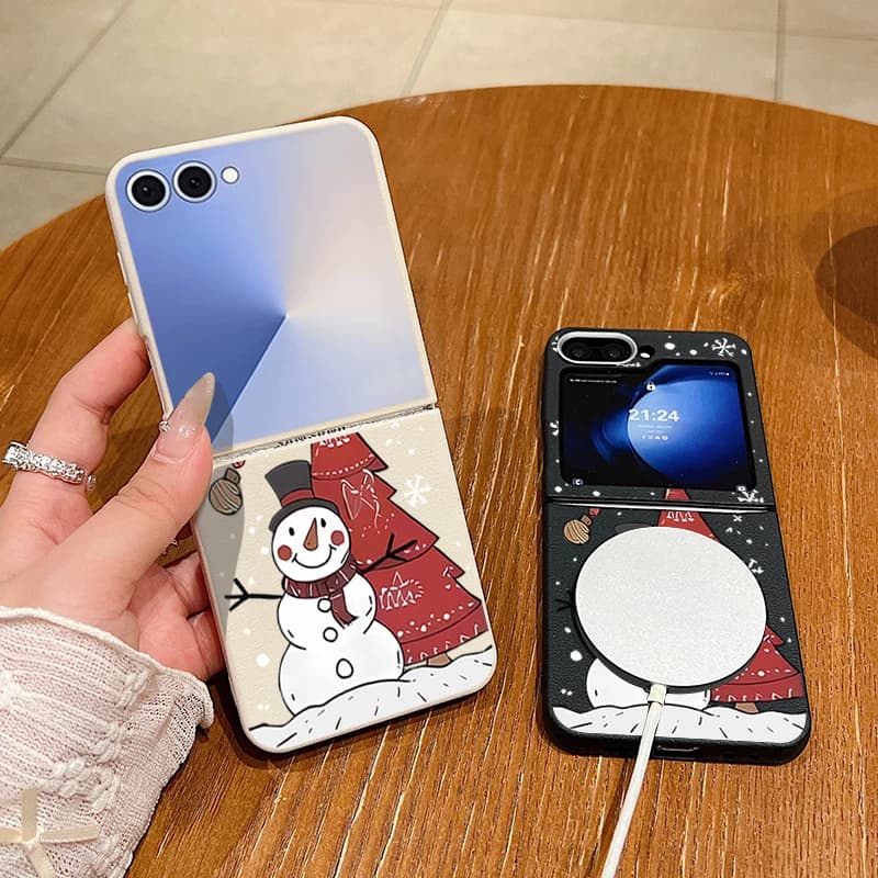 Custodia magnetica per telefono pupazzo di neve di Natale per Samsung Galaxy Z Flip7 FE Flip6 Flip 7 6 5 4 3 5G per Magsafe morbida copertura pieghevole in TPU