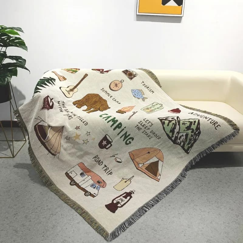 Coperta da Campeggio Impermeabile, Tappetino da Picnic, Coperta in Tessuto Jacquard Stile Ins, Coperta Multifunzionale per Divano