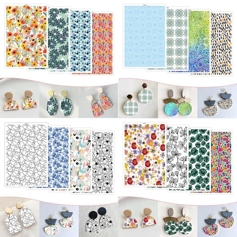 Summer Colored Flower Leaf Theme Polymer Clay Transfer Paper Water Soluble Disposable Stickers Printing Paper Earrings Making