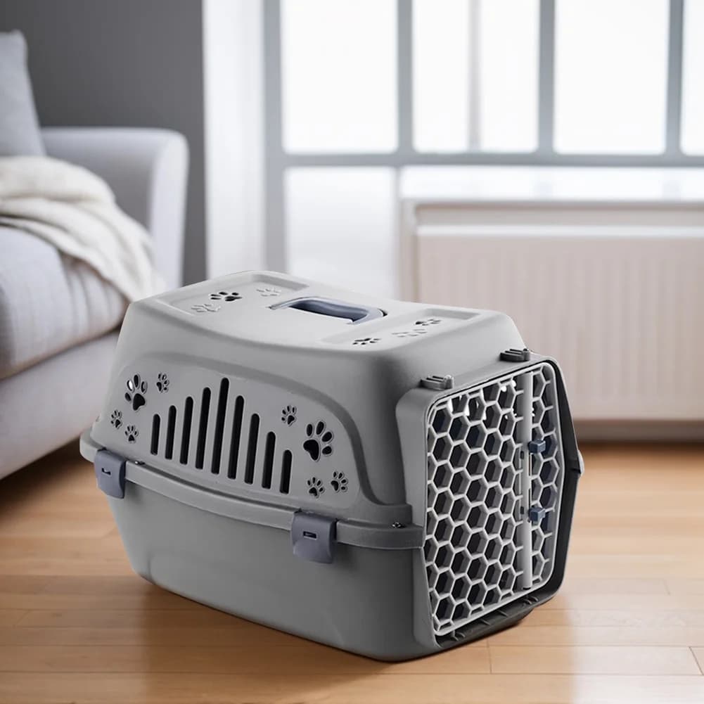 Trasportino per Animali Domestici, Box Portatile per Cani e Gatti, Gabbia da Viaggio con Finestra Traspirante, Grigio