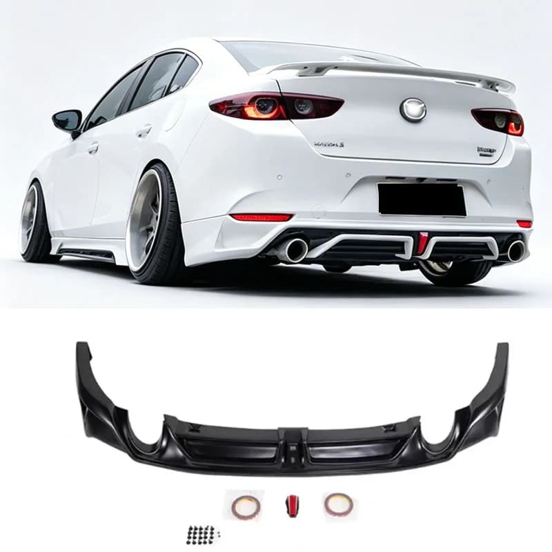 YOFER Style side skirt rear Bumper For Mazda 3 2020-2024 Axela rear diffuser glossy Black Body Kit rear lip
