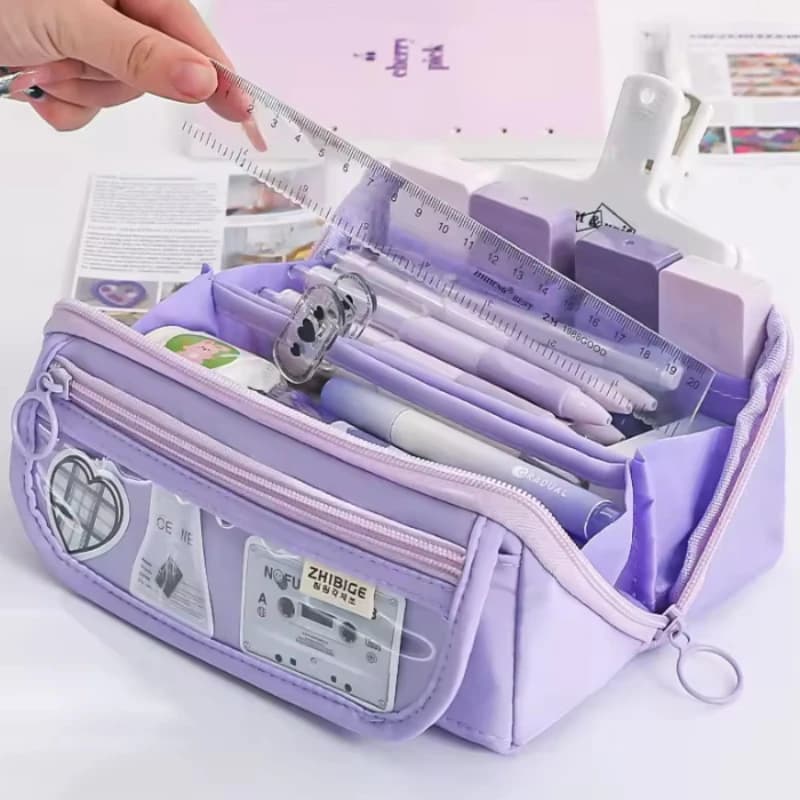 High capacity pencil holder with zipper - Portable stationery bag to store supplies for students, school and office