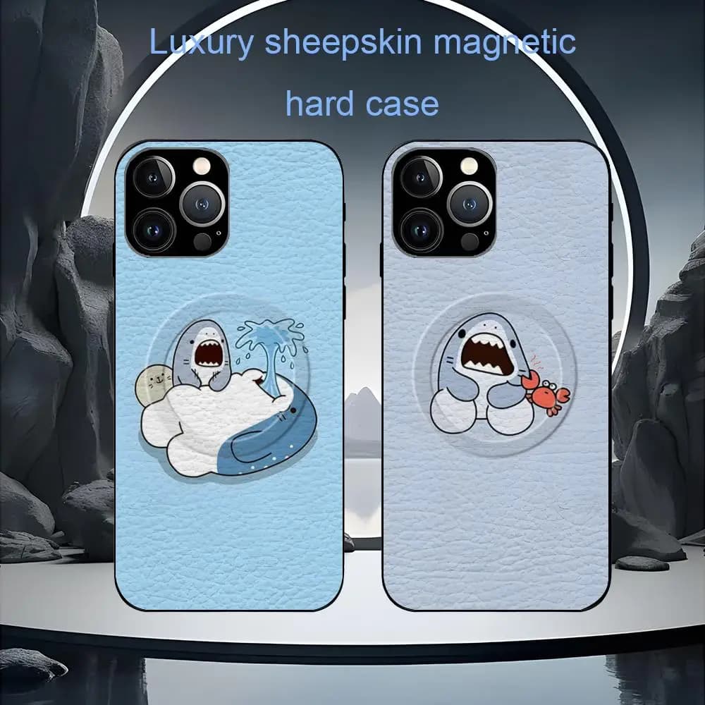 Fat Fat Shark Hot Cartoon Phone Case For iPhone 17 16 15 14 13 12 11 Plus Pro Max High-end Luxury Magsafe Sheepskin