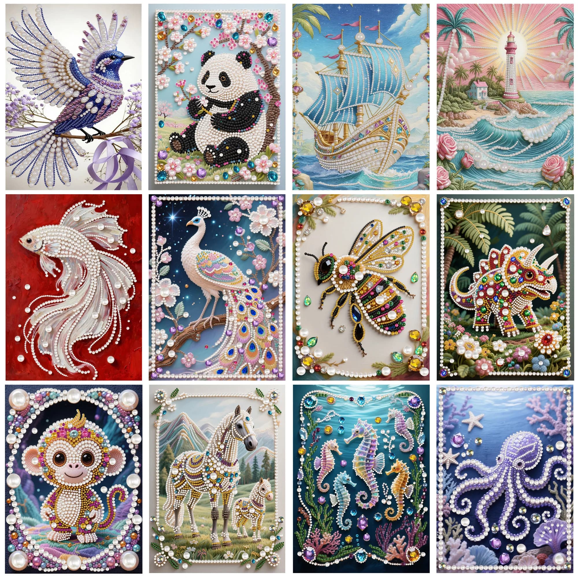 DIY Pearl Diamond Art Painting Kit Animal and Flower Patterns Home Decoration DIY Arts Ornament 30x40cm
