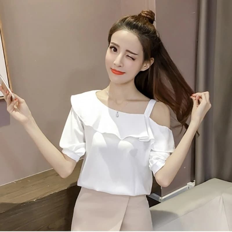 New Sexy Women's Summer Shirt with Skulls Discovered, Chiffon's Court Sleeves, Arricized Collection, Unit Tinta, Sweet Female Tops