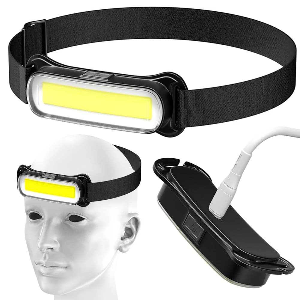 Rechargeable LED Front Lamp via USB Waterproof Front Lamp Adjustable Front Headband for Outdoor Camping Bike Race Fishing