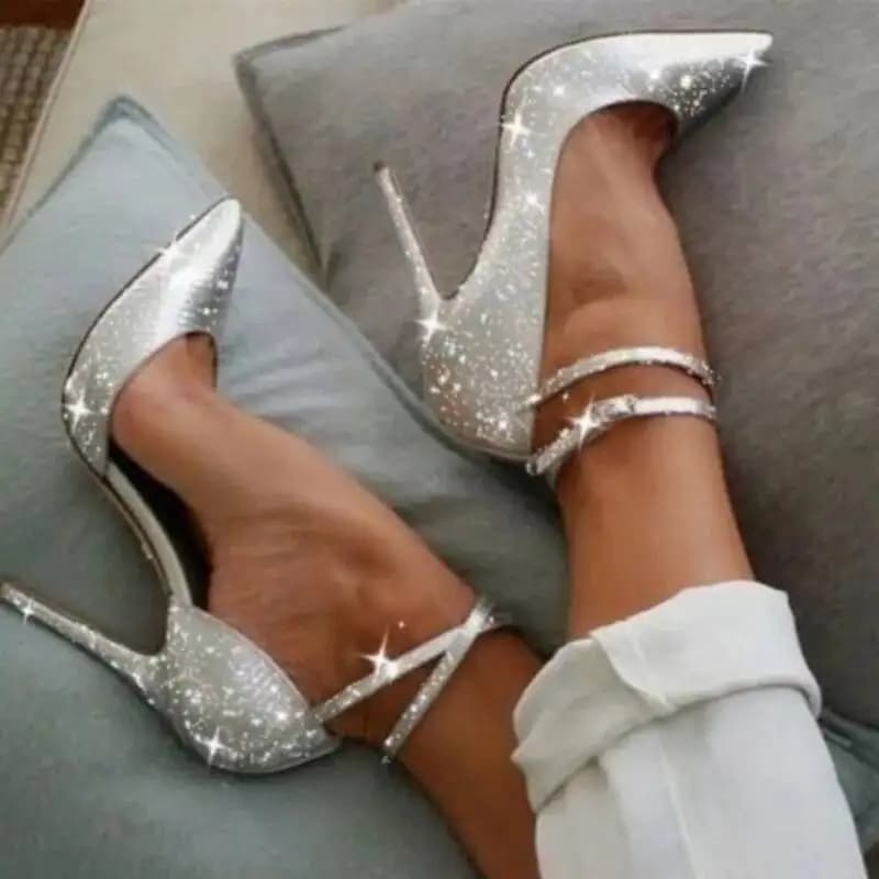 Sandali da donna sexy eleganza da sposa Tacchi alti Scarpe da festa incrociate con punta a punta Sandalia Feminina