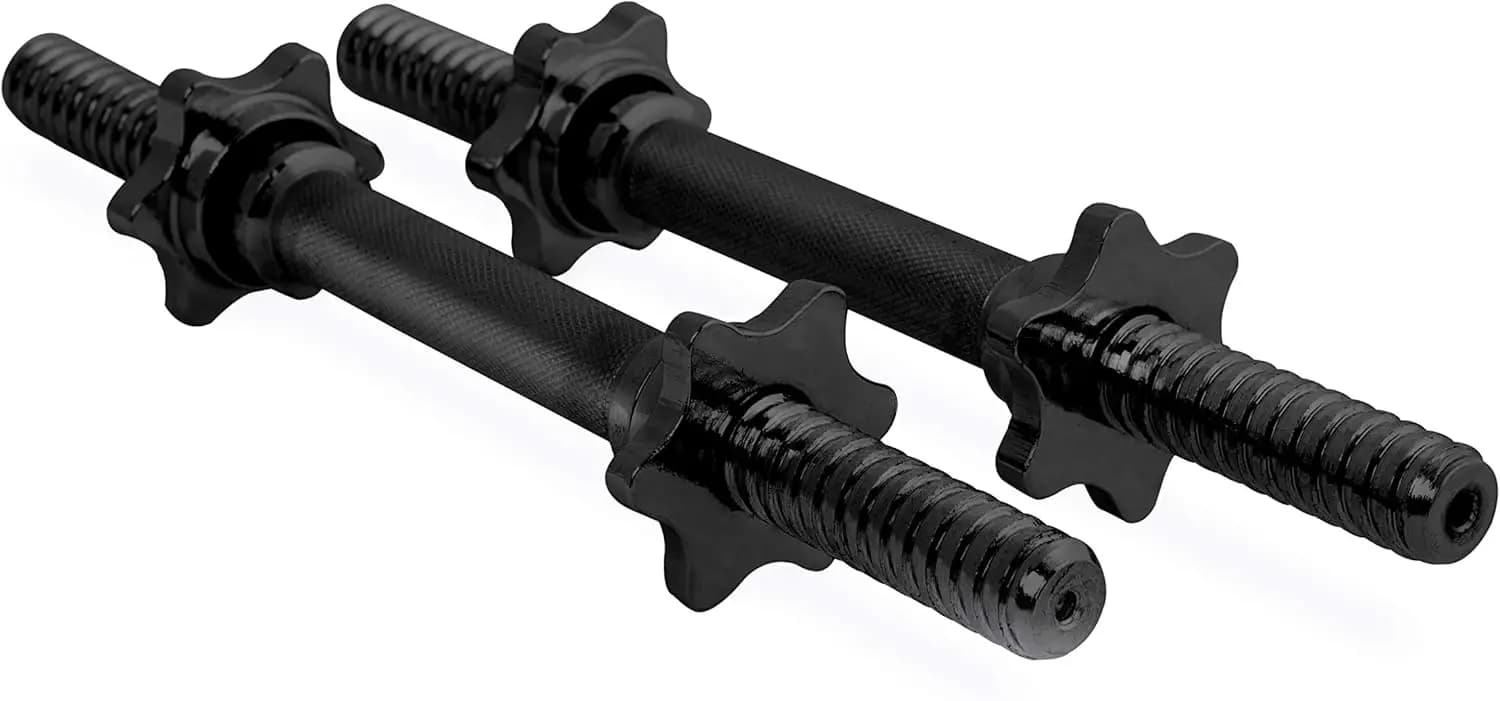 14" Dumbbell Handles with Knurled Grip for Weight Lifting, Threaded Steel Pair