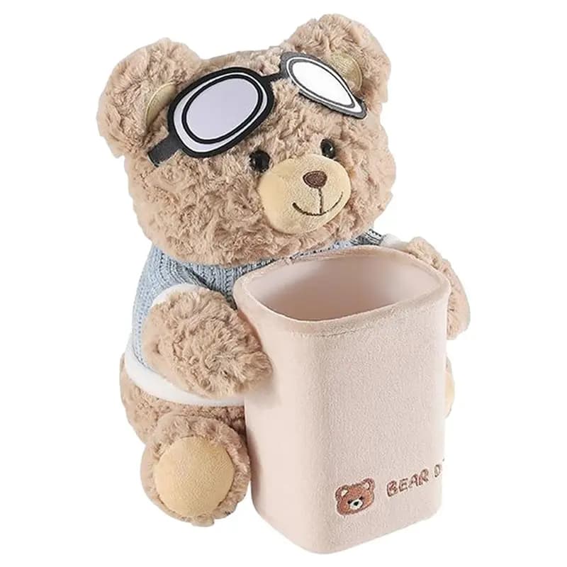 ALIM-Cute Bear Porta Fazzoletti e Cestino per Auto in Peluche, Design 2-in-1 a Forma di Orso Cartone Animato con Occhiali da Aviatore