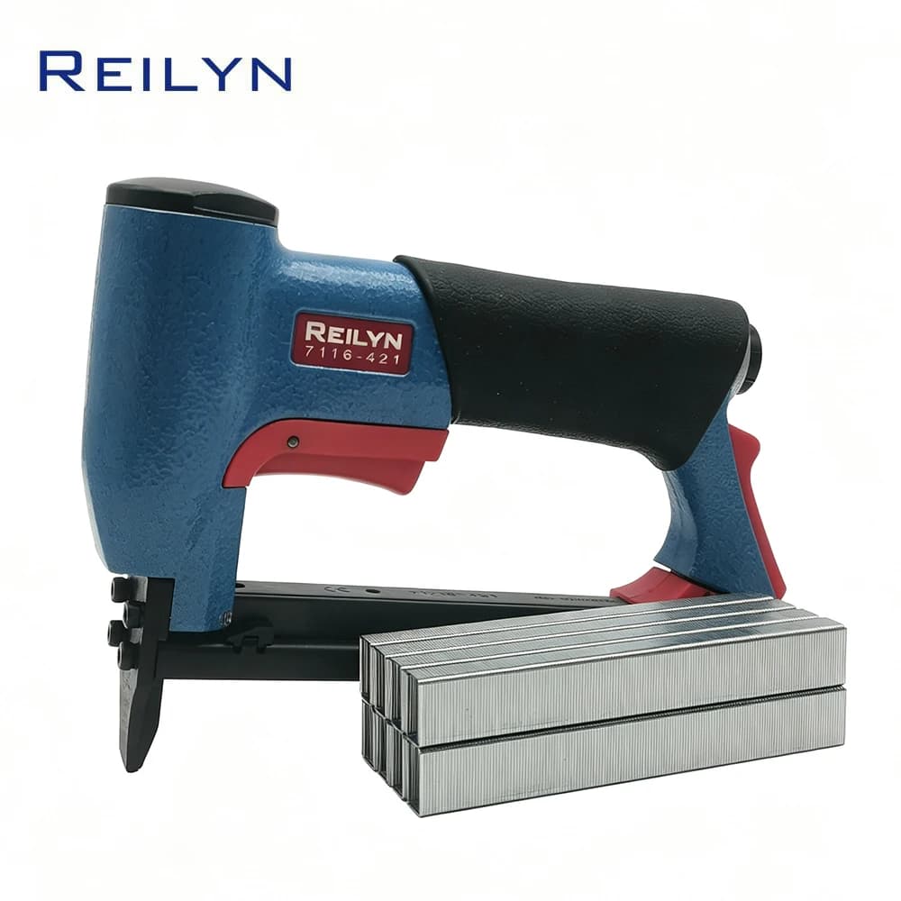 Reilyn 7116-421 Pneumatic Upholstery Stapler 22GA 3/8" Wide Crown Short Nose Nail Gun With 2000pcs Framing Staples