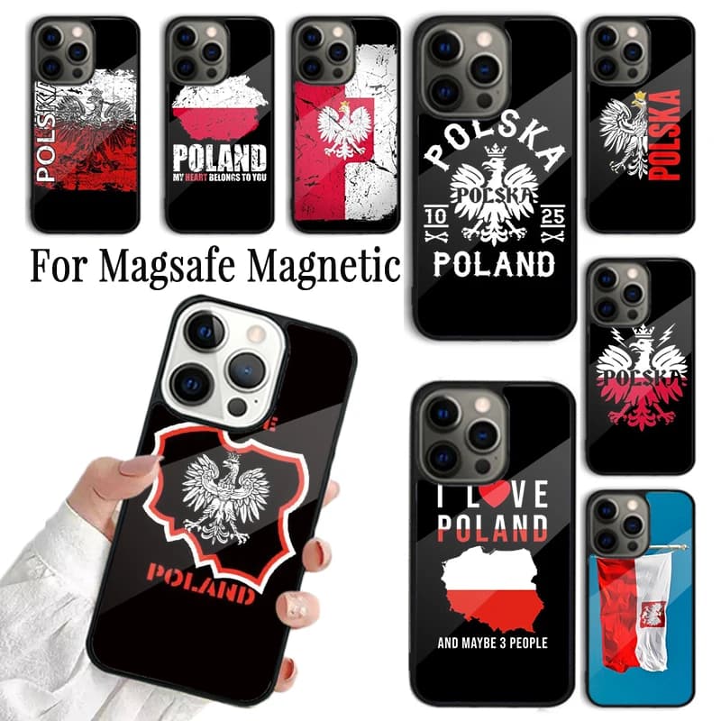 Cover per telefono con bandiera polacca per iPhone 17 AIR 16 15 14 13 12 11 Pro Max Plus, custodia magnetica wireless Magsafe