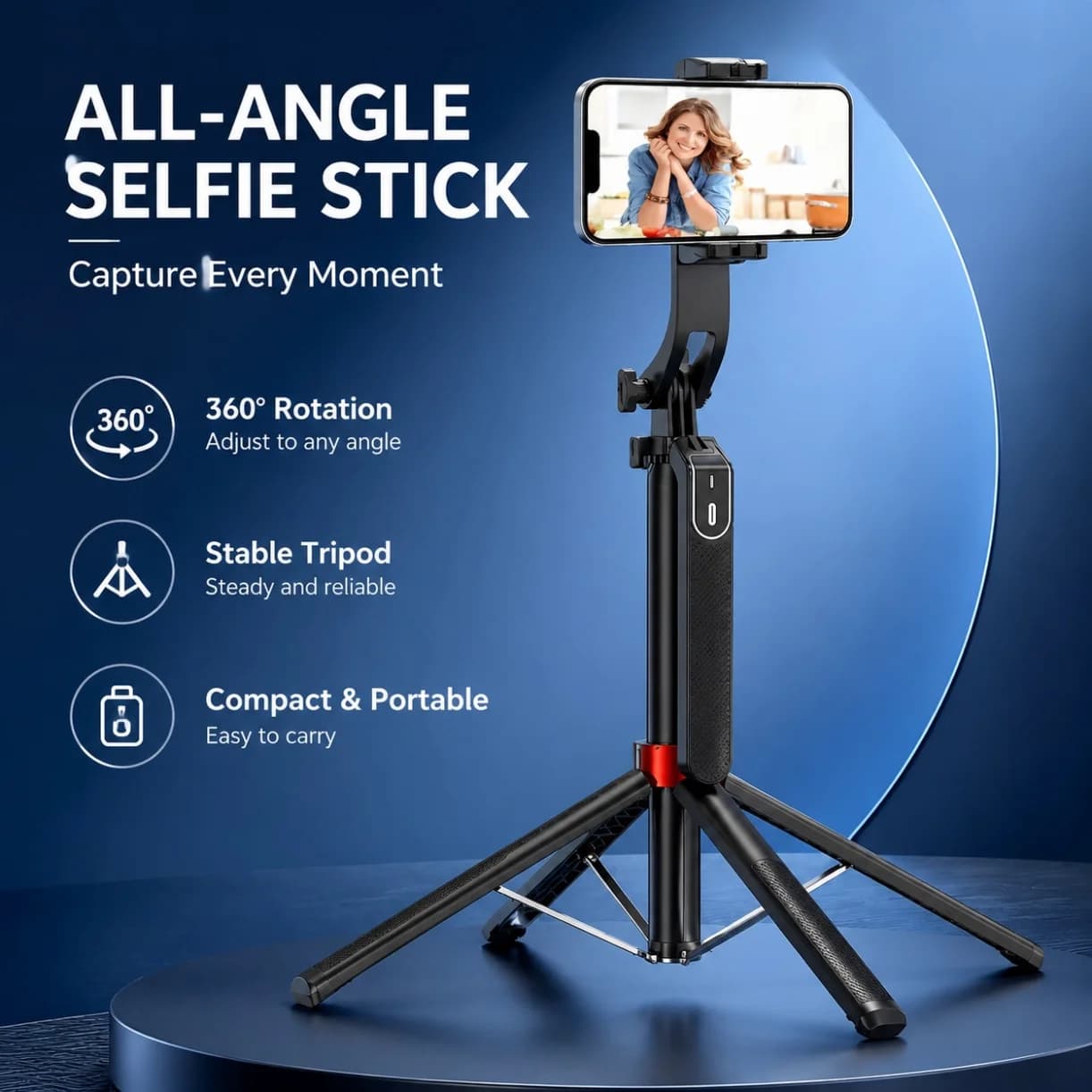 1Pc All Angle Selfie Stick Tripod 360° Rotation Handheld Stabilizer with Wireless Remote Portable Phone Holder for Video Vlog Shooting