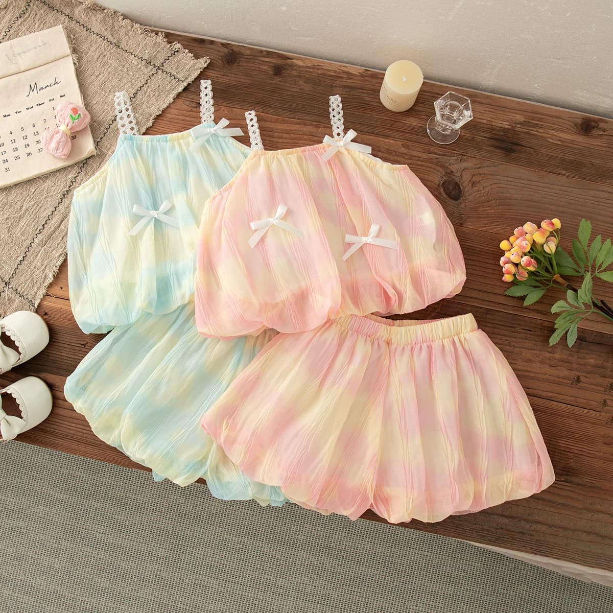 Set da 2 pezzi/set per neonata, pantaloncini estivi in cotone colorato con fiocco, articoli per neonati, set da spiaggia per ragazze carine