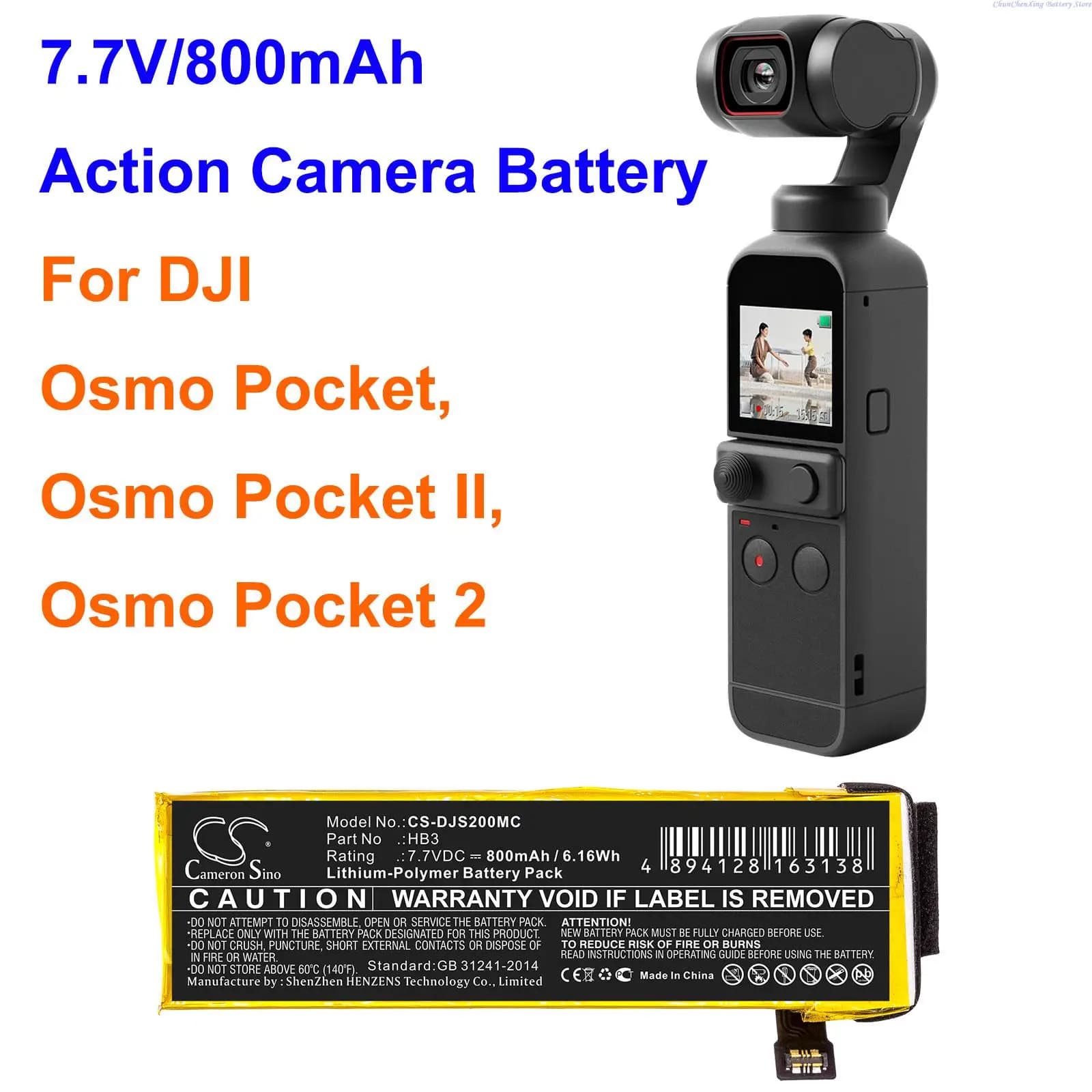 Fotocamera Sino 800mAh Action Camera batteria HB3 per DJI Osmo Pocket, Osmo Pocket II, Osmo Pocket 2