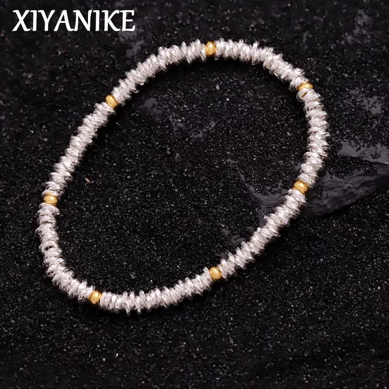 XIYANIKE Bracciale elastico con perline dorate color argento per donna Ragazza Moda Nuovi gioielli Regalo Festa Pulseras Mujer quotidiano