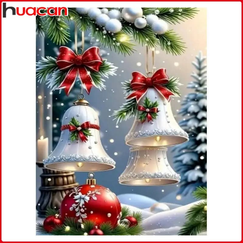 Huacan 5D Full Diamond Painting Christmas Bells Tree Landscape DIY Embroidery Kits New Collection 2025 Wall Decor