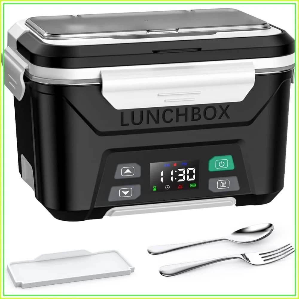Cordless Electric Lunch Box with Battery, 5.5 Cups Portable Food Warmer, Removable Tray Divider for Adults