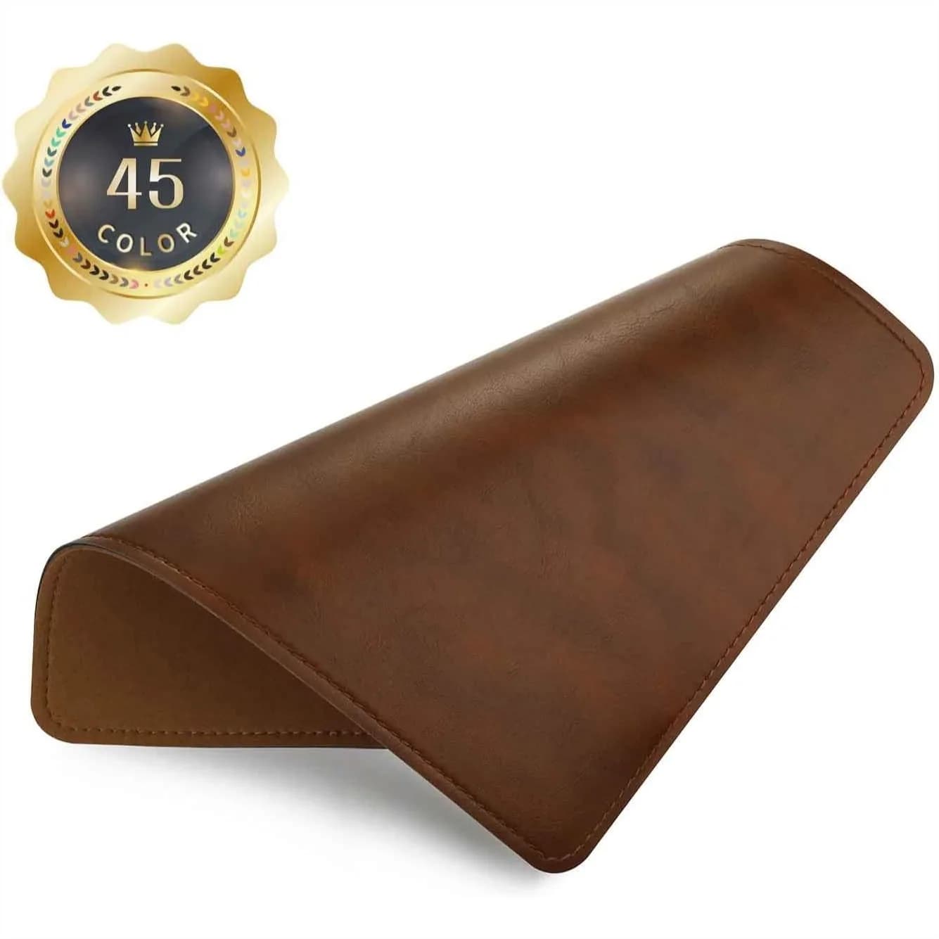 PU Leather Mouse Pad with Stitched Edge, Non-Slip Microfiber Base, 8x11 Inch for Office and Gaming, Dark Caramel Brown