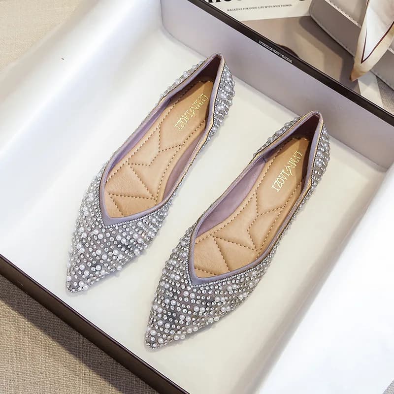 Nuove Scarpe Basse da Donna Primaverili, Mocassini Slip-on con Perle alla Moda, Scarpe Casual a Punta per Ragazze