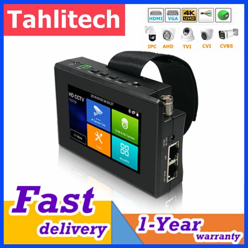 Tester per telecamera CCTV IP analogica TVI AHD CVI 5-IN-1 Tester di sicurezza per batteria incorporata Monitor Test audio video PTZ Tester CCTV 4K