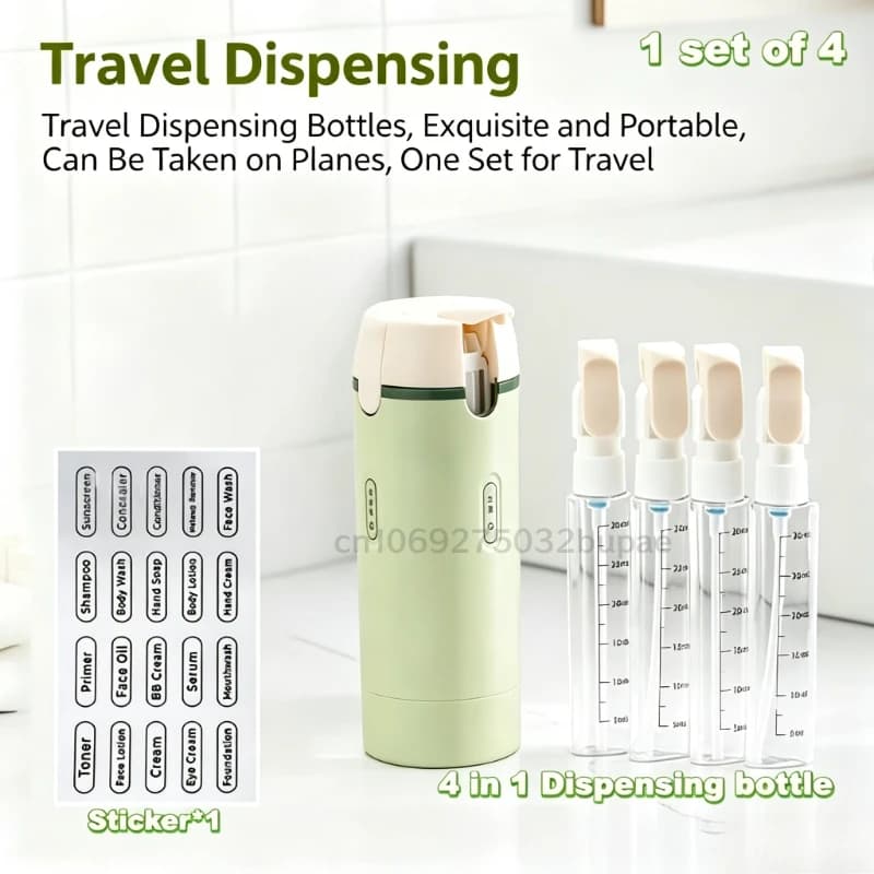Portable 4-in-1 Travel Dispenser Bottle Macaron Travel Gadget for Airplane Skincare Refillable Makeup Storage Box for Women Trip