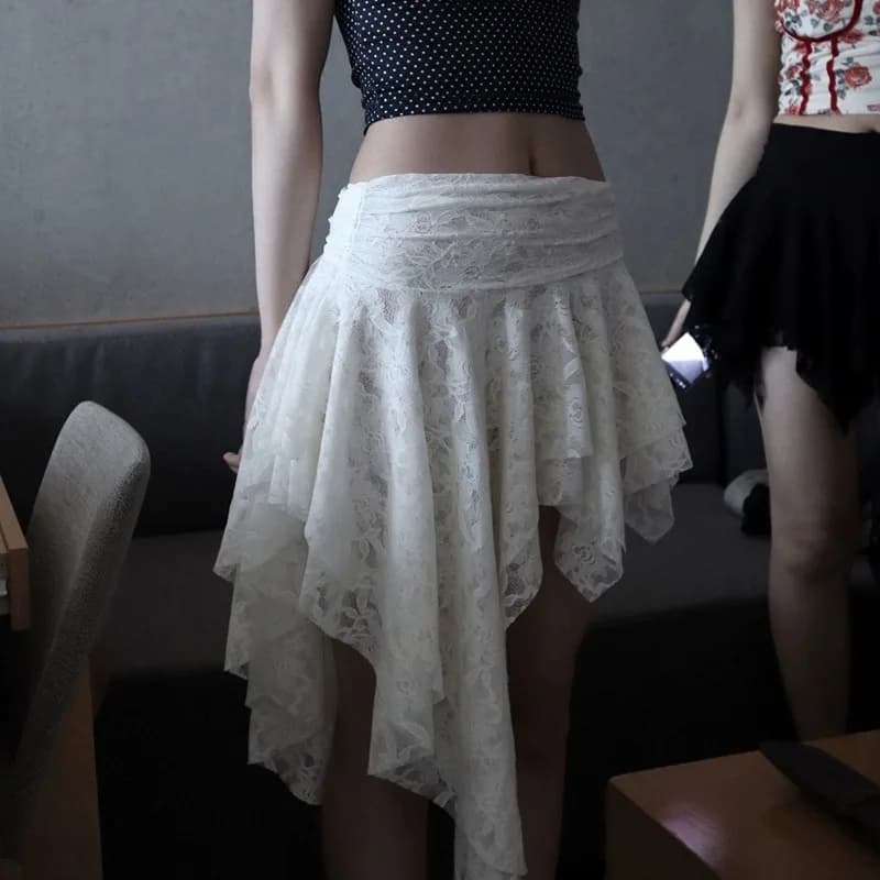 Gonna in pizzo irregolare con design a rose all'uncinetto, gonna casual versatile