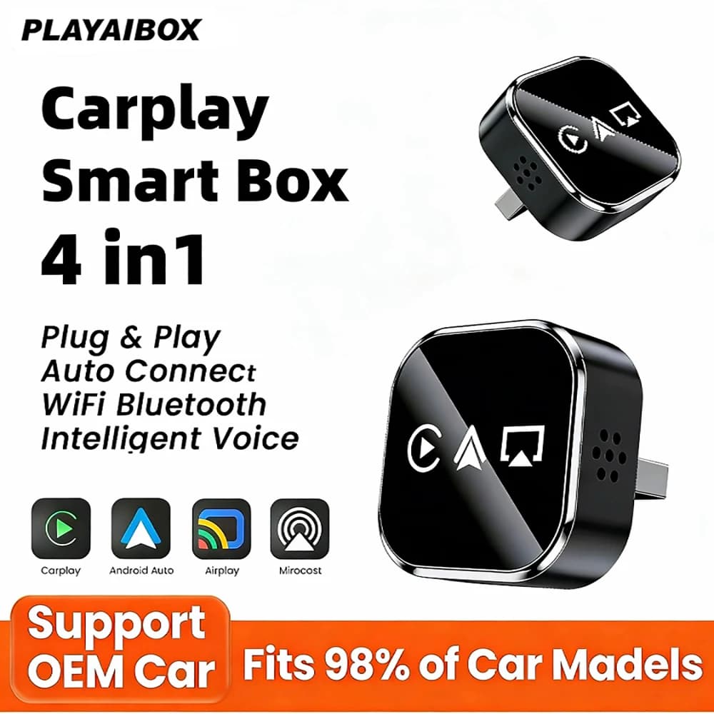 Update 2026: 4-in-1 Smart Wireless Box for CarPlay, Mirror Link Adapter from Wireless Cable, Android Auto Plug & Play for CarPlay Wired
