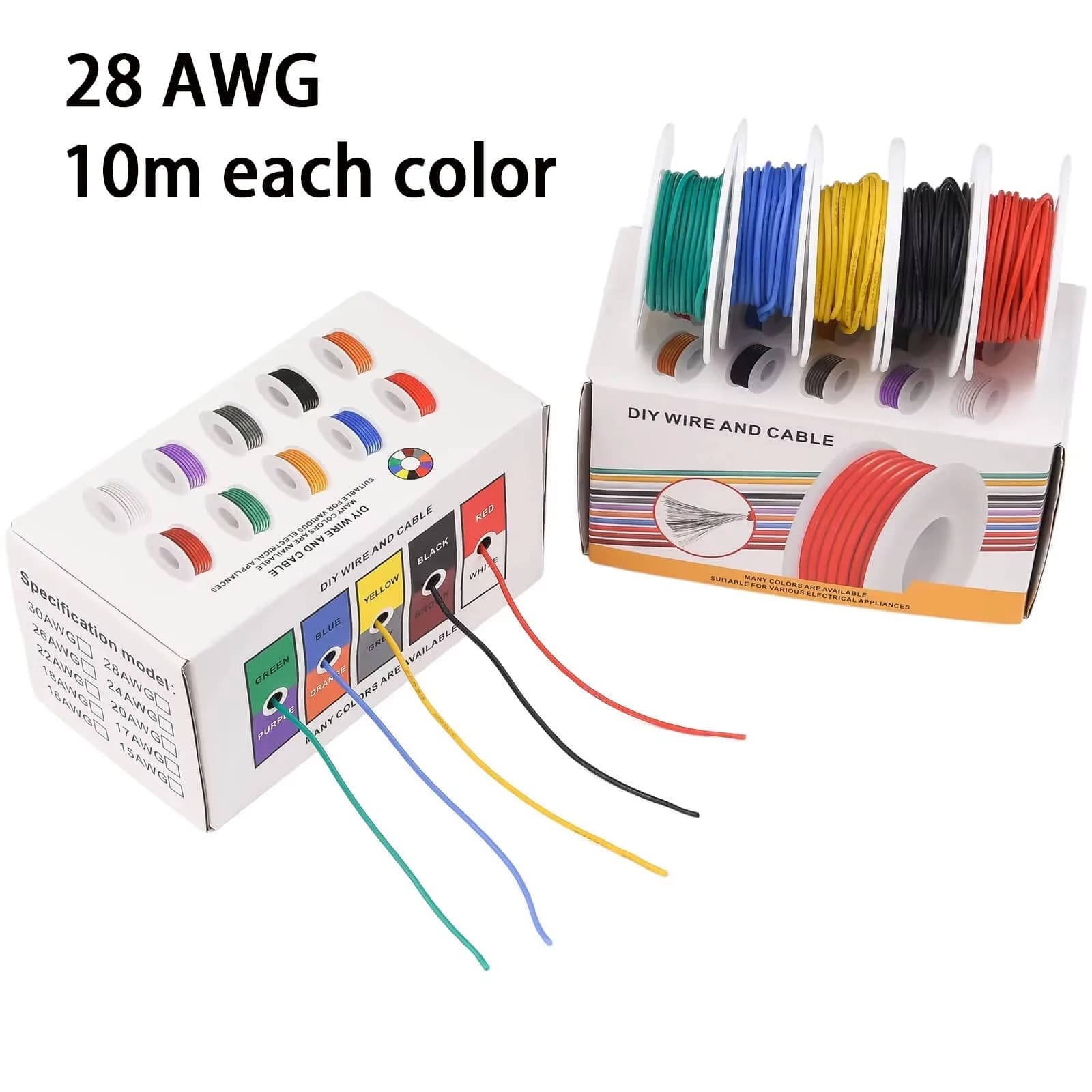 Filo di rame stagnato intrecciato calibro 28 in silicone flessibile da 28 AWG, diametro esterno: 1,2 mm, 5 colori 32,8 piedi/10 m, kit cavi di collegamento elettrico