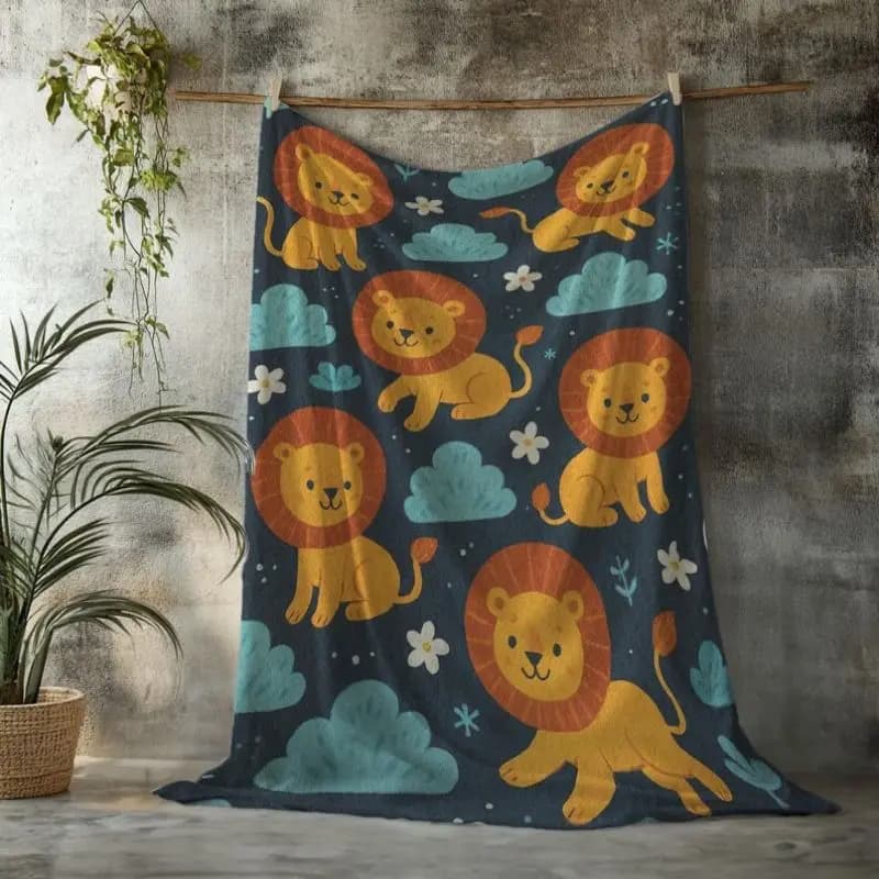 Coperta per Neonati VIKAMA in Flanella con Stampa Leone e Nuvole, Morbida e Calda, Copertina per Passeggino, Coperta per Asilo Nido