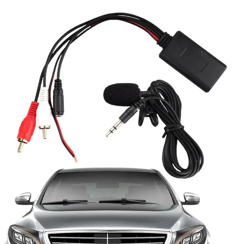 Adattatore musicale per scatola audio compatibile con Bluetooth vivavoce per auto Cavo audio interfaccia AUX 2RCA con microfono universale per auto