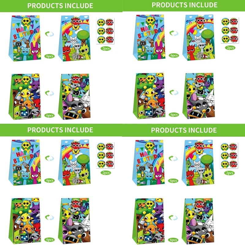 12 pezzi Sprunki sacchetto regalo festa di compleanno simpatico cartone animato sacco di caramelle moda carta kraft biscotto pacchetto decorazione forniture regalo per bambini