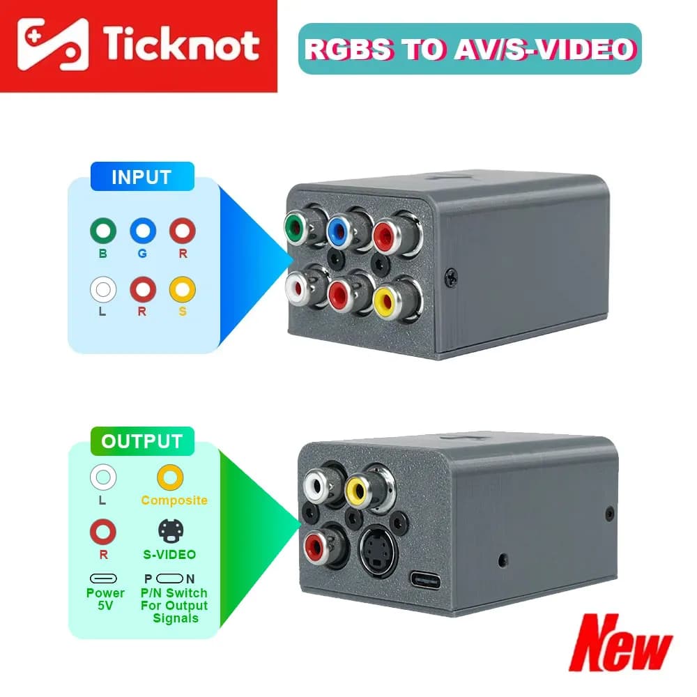 Composite RGBS (AV) and S-Video Converter for Raspberry Pi/Mister Game console Support Switch NTSC/PAL Works with color monitor