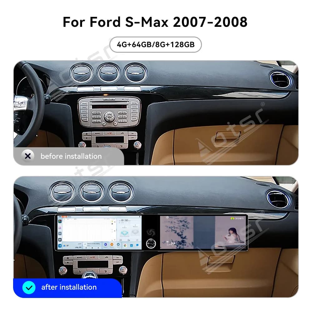 For Ford S-Max 2007-2008 Android 13 OS 12.3" HD Dual Touch Screen Car Multimedia Player Head Unit GPS Navi Radio Car Accessories
