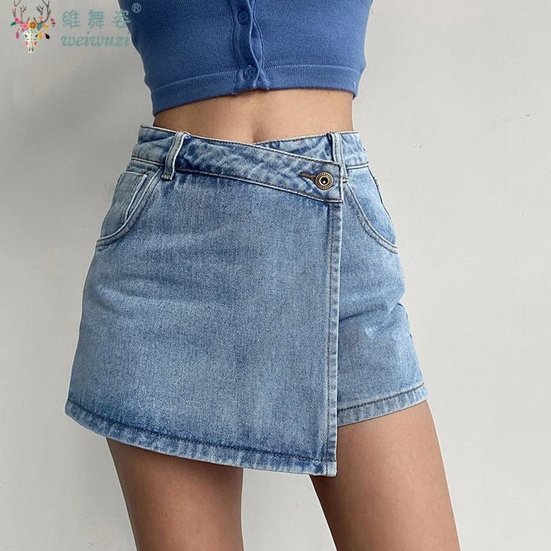 Women's high waist denim skirt Summer 2026, versatile, fashionable, anti-exposition, irregular, trapeze, with jeans shorts