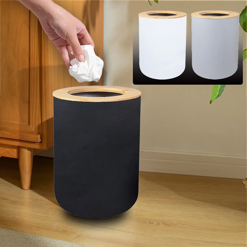 Bidone della spazzatura in plastica nera Bidone della spazzatura moderno per cucina Bagno Spazio di lavoro Scatola di immagazzinaggio creativa Toilette Casa Bianco Grigio