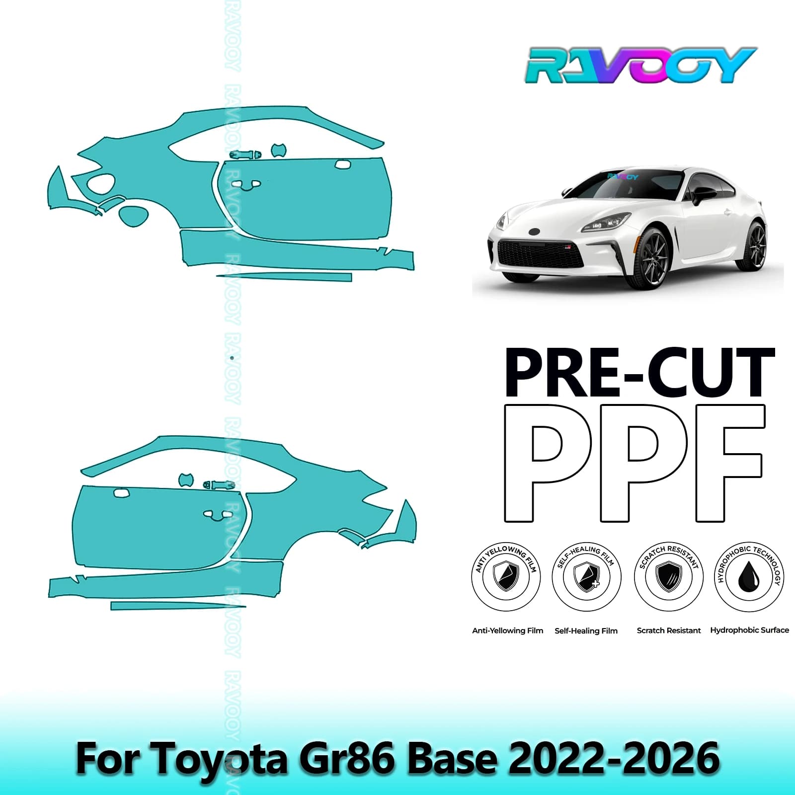 Per Toyota Gr86 Base 2022-2026 8.5mil Trasparente Opaco Pre-Cut PPF Porta e Pilastro A/B Kit Pellicola di Protezione Vernice TPU Set