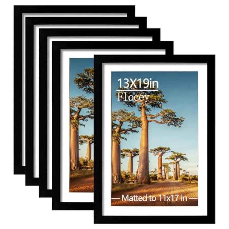 Set di 5 Cornici per Foto 13x19, Cornici per Poster 11x17 con Passepartout o 13x19 Senza Passepartout, per Esposizione Orizzontale o Verticale