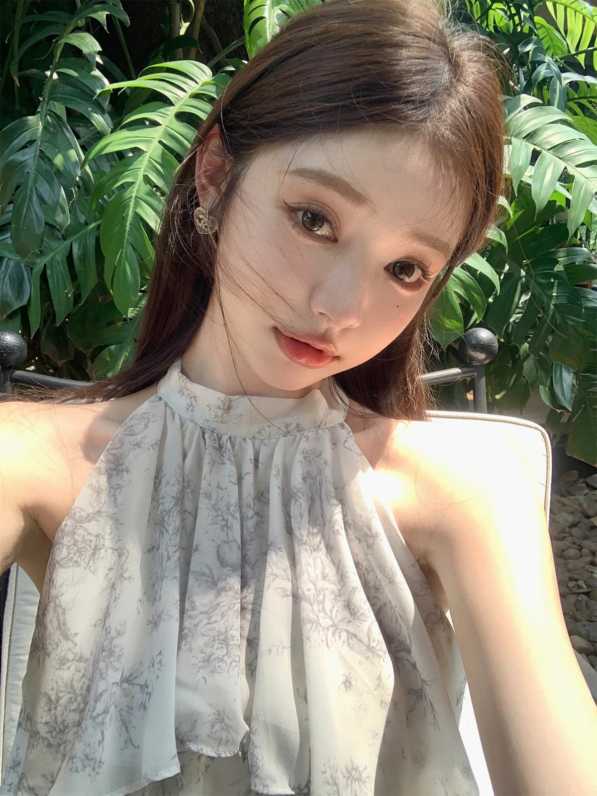 Jiannan Chen Nuovo Set in Stile Cinese, Elegante Top in Seta Stampata con Collo all'Americana e Gonna in Chiffon, Ensemble Alla Moda per Donne