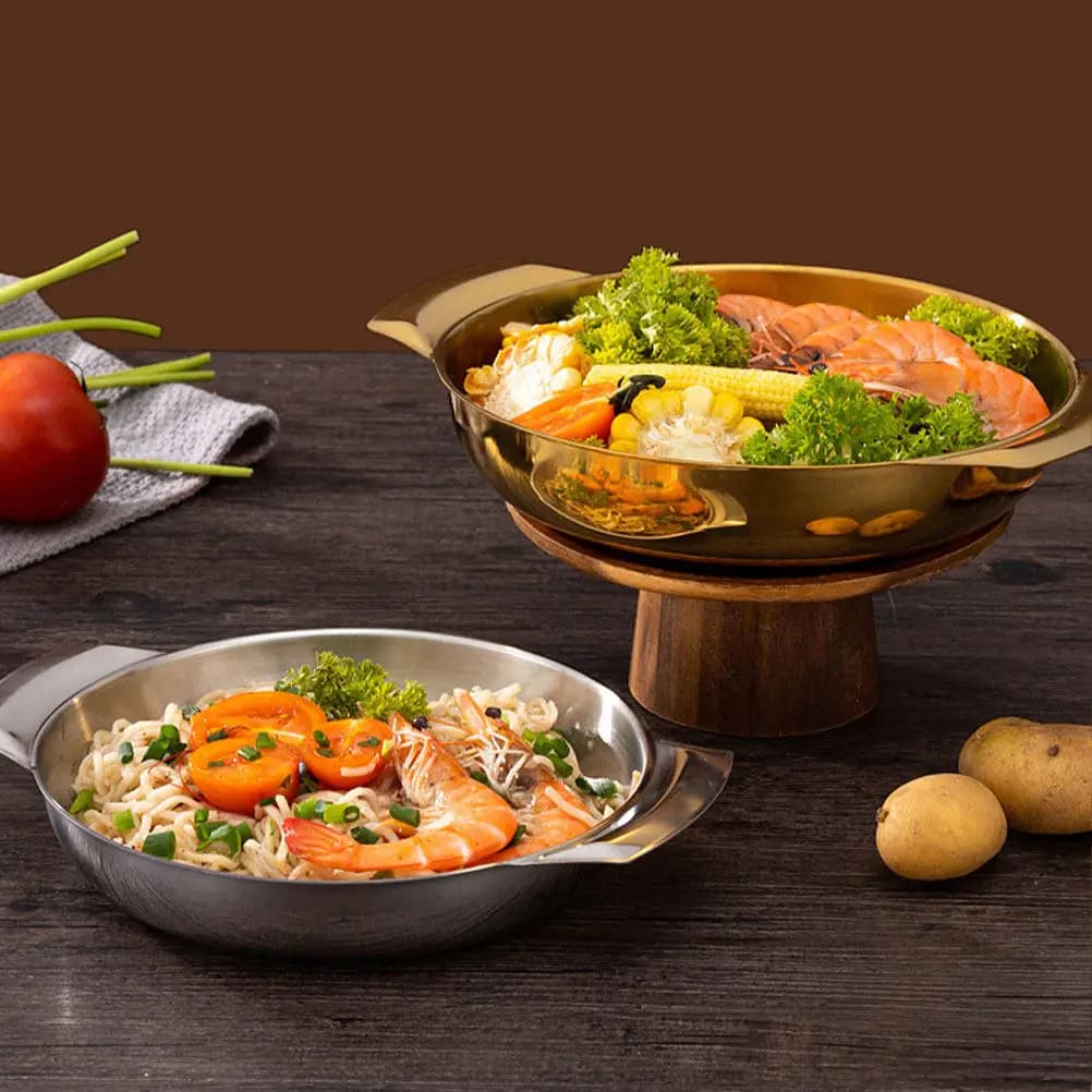 Stainless Steel Cooking Pot Double Handle Food Serving Pot Kitchen Cooking Container Portable Stainless Steel Bowls