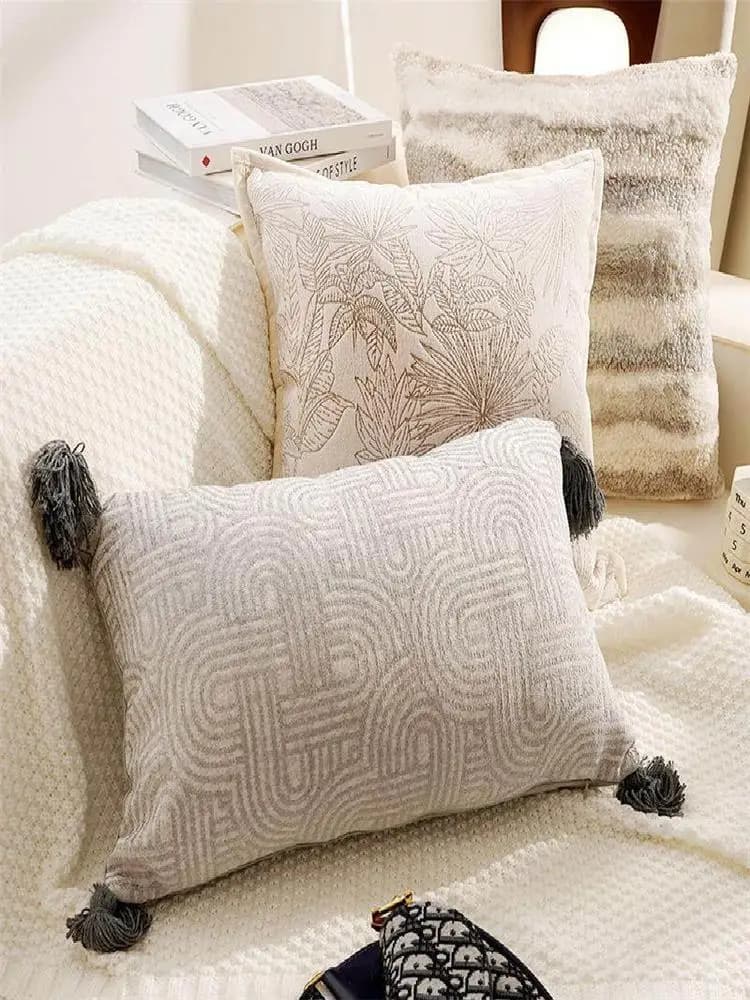 Retro Minimalist Mid-Century Style Sofa Pillow Cover Grey Luxury Living Room Bay Window Couch Cushion Polyester Fiber
