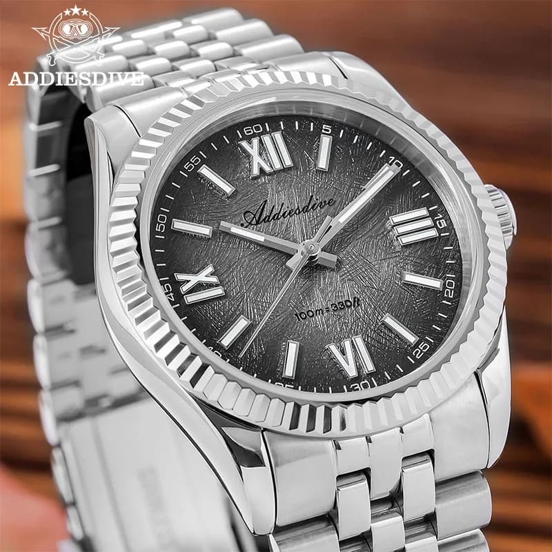 ADDIESDIVE AD2512 Orologio al Quarzo di Lusso Grigio con Vetro Zaffiro, Super Luminoso BGW9, Impermeabile, in Acciaio Inossidabile VH31, Orologio da Uomo Elegante