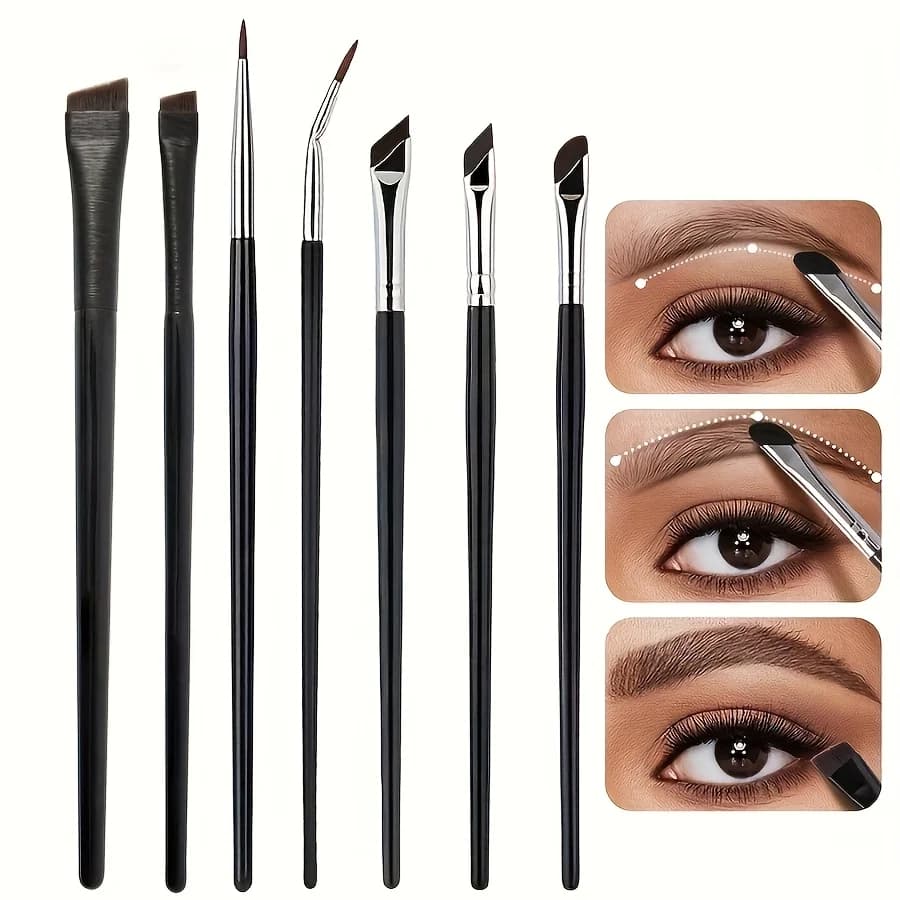 Set di 7 Pennelli Professionali per Eyeliner e Sopracciglia Compatibili con Tutti i Tipi di Pelle - Pennello Ultra-Sottile per Sopracciglia e Ciglia Inferiori, di Precisione