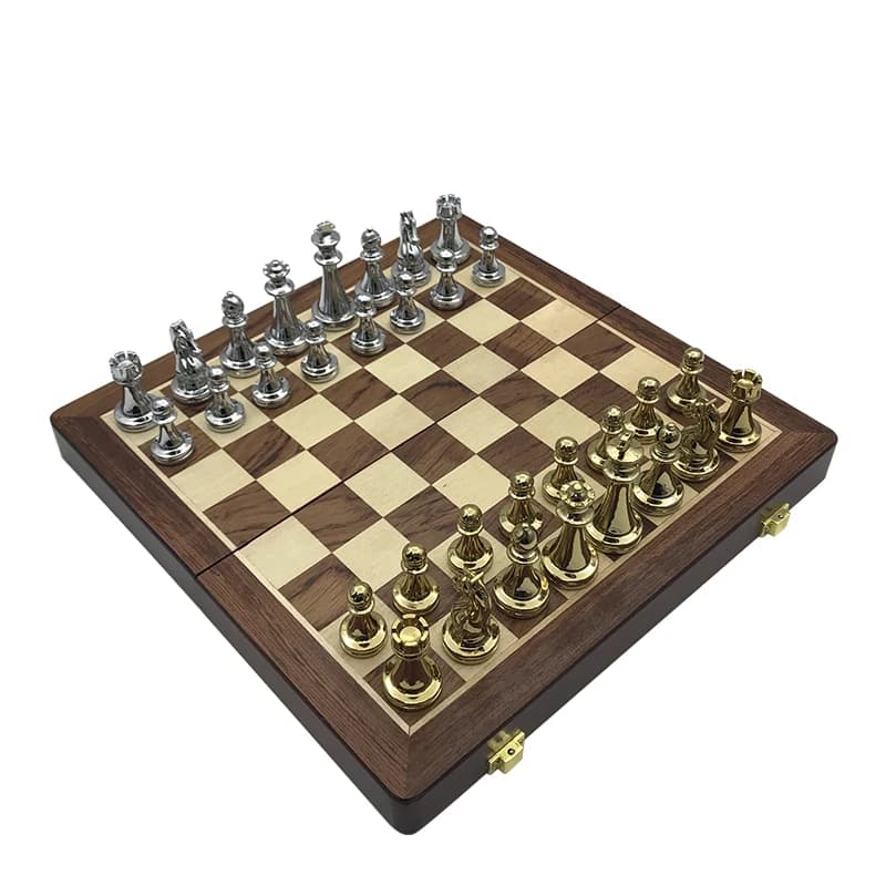 Set di Scacchi in Legno Deluxe 30cm/11.81in, Scacchiera Pieghevole Portatile con Pezzi in Lega di Zinco, Regalo di Natale