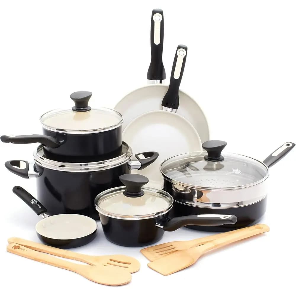 Set di Pentole Antiaderenti in Alluminio Anodizzato Duro da 16 Pezzi con Manici in Bakelite, Padella, Pentola, Utensili da Cucina, Lavabile in Lavastoviglie