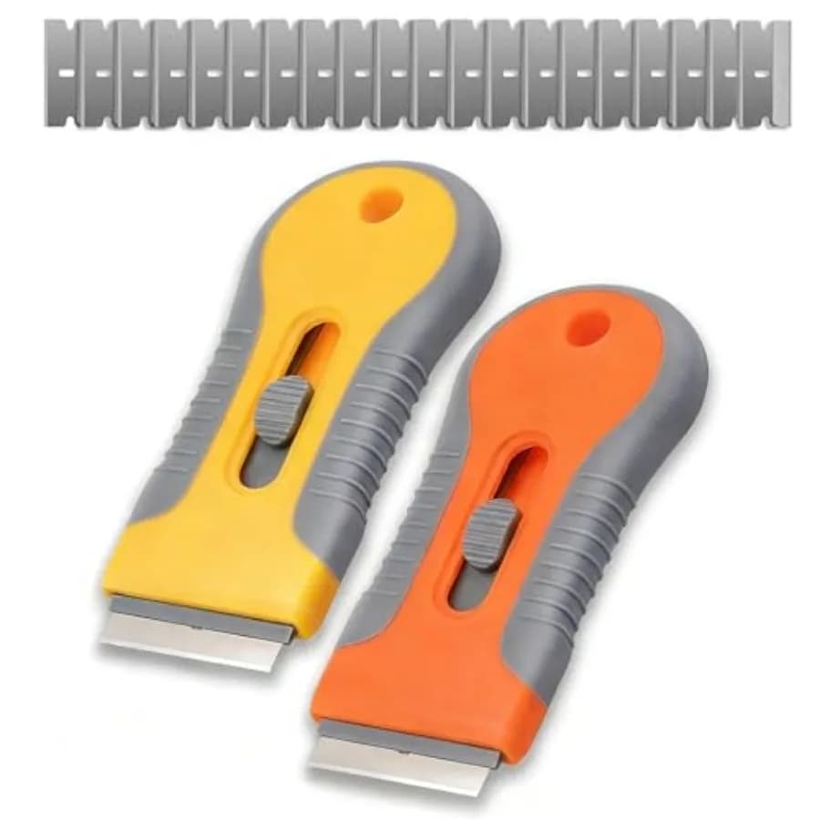 Razor Blade Scraper 2 Pack with 20 Replacement Blades, Retractable Safety Lock Glass Scraper Tool for Removing Stickers Labels