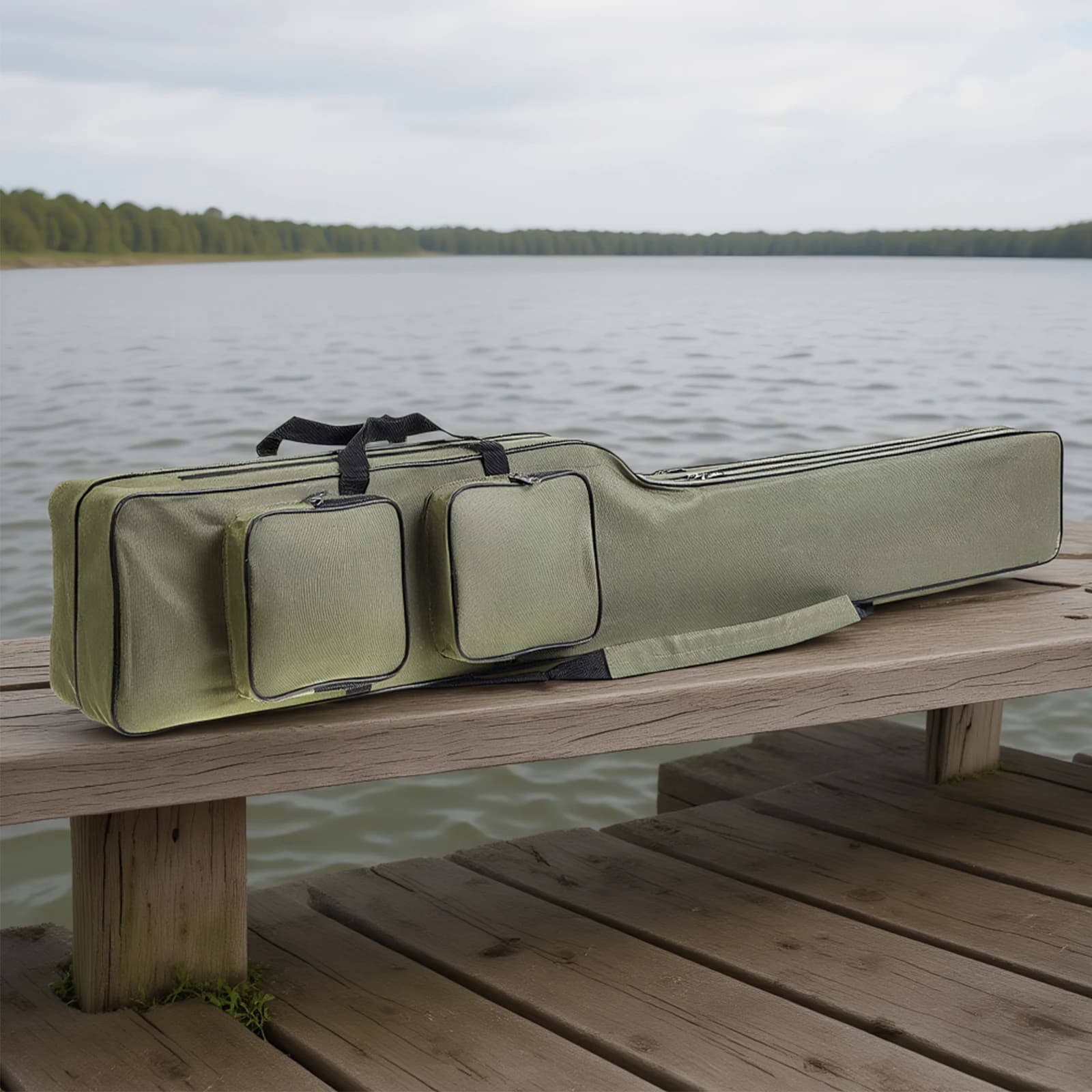 Fishing Rod Bags 150cm Waterproof Oxford Fish Pole Carrier Case for Men (Green)